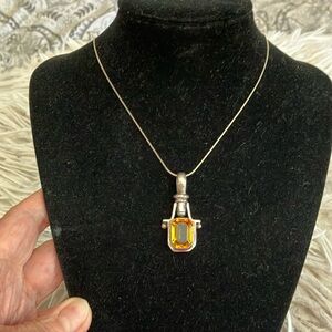 Sterling Silver Citrine Pendant Large Bail 18” SS Chain